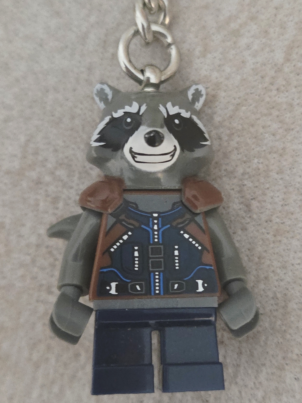 Lego Rocket Raccoon Keychain in Gray, Brown, Blue